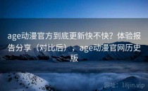 age动漫官方到底更新快不快？体验报告分享（对比后），age动漫官网历史版